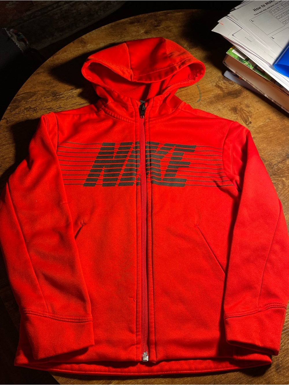 Nike Dri-Fit  Red Kids' Hooded Zip-Up Jacket with Black Logo